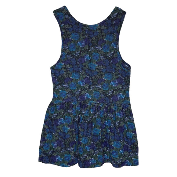 Rita Did It Dress Girls 7 Blue Green Floral Flower Corduroy Bloomcore Vintage - Picture 2 of 6